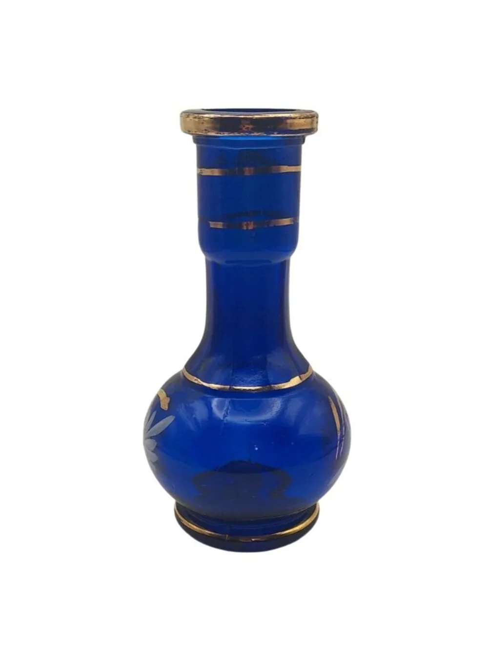 Vintage Cobalt Blue Glass Bud Vase Hand Painted Daisy Floral Cottage Shelf Decor